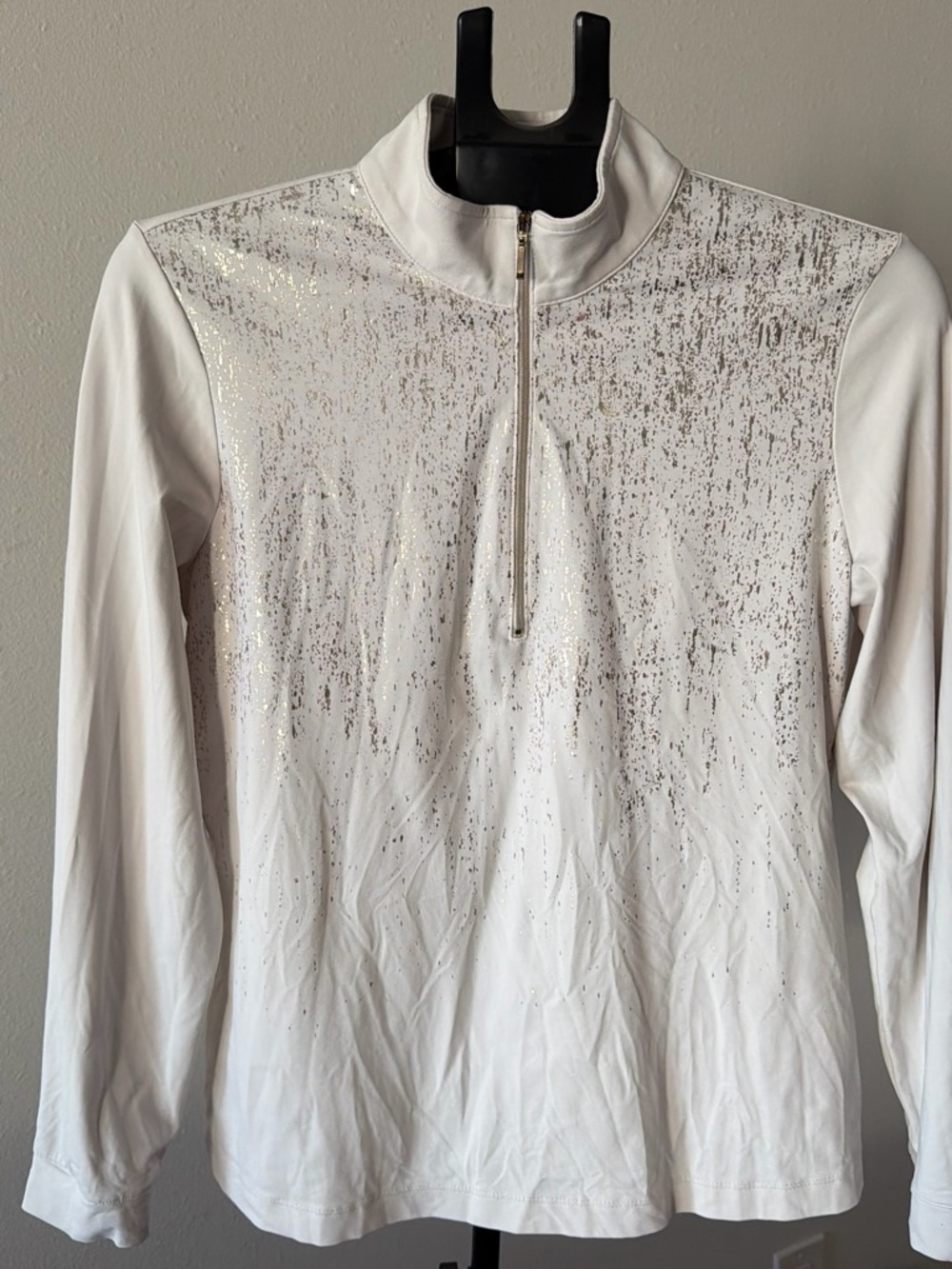 Chico's White Long-Sleeve Quarter-Zip Top with Metallic Sparkle